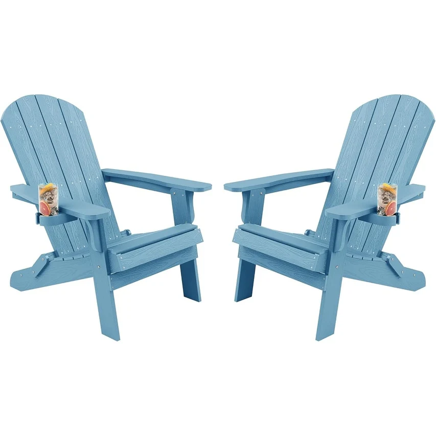 WINSOON All Weather HIPS Folding Oversized Adirondack Chair with Cup Holder