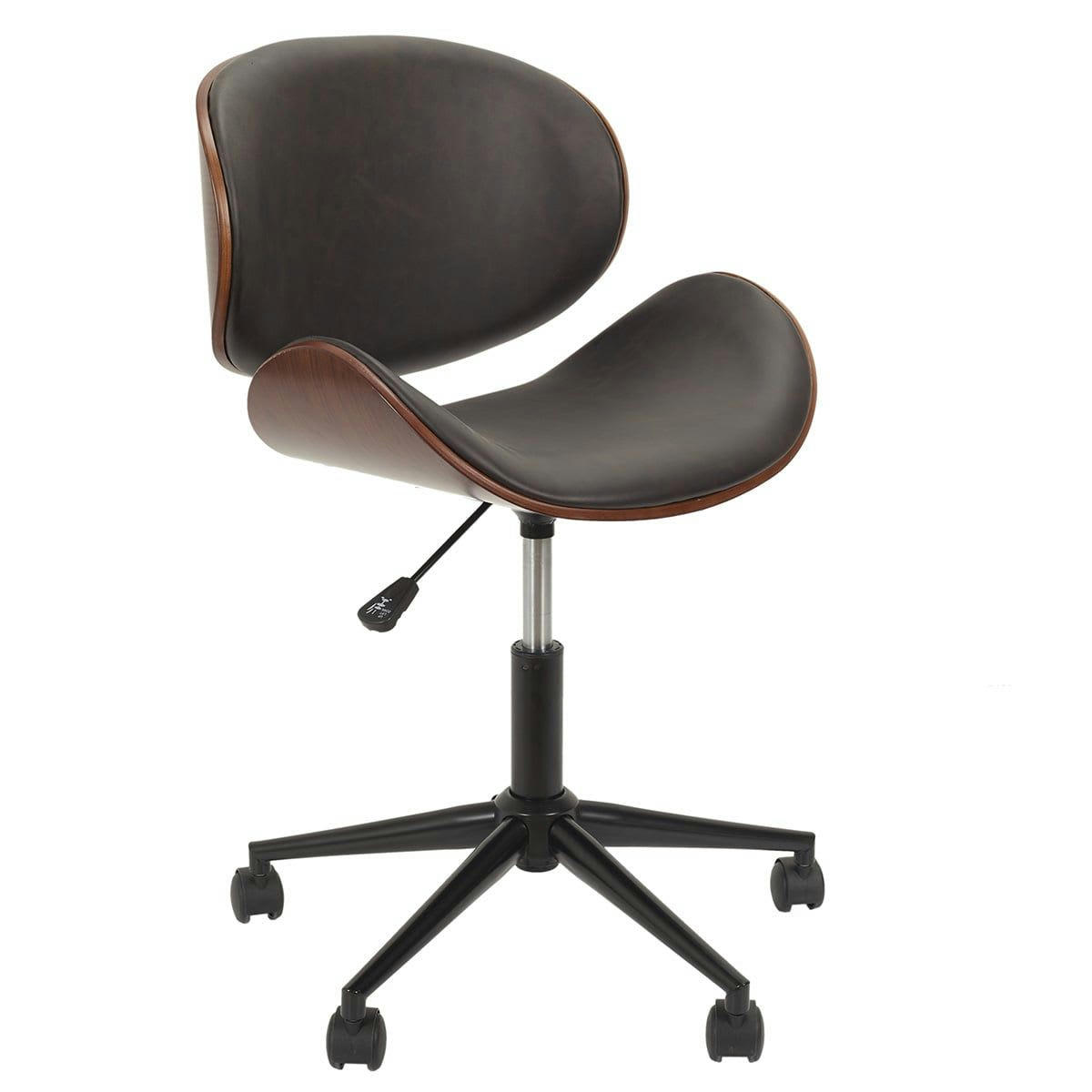 ROKIA - Chaise  de bureau simili noir marbré et contreplaqué marron