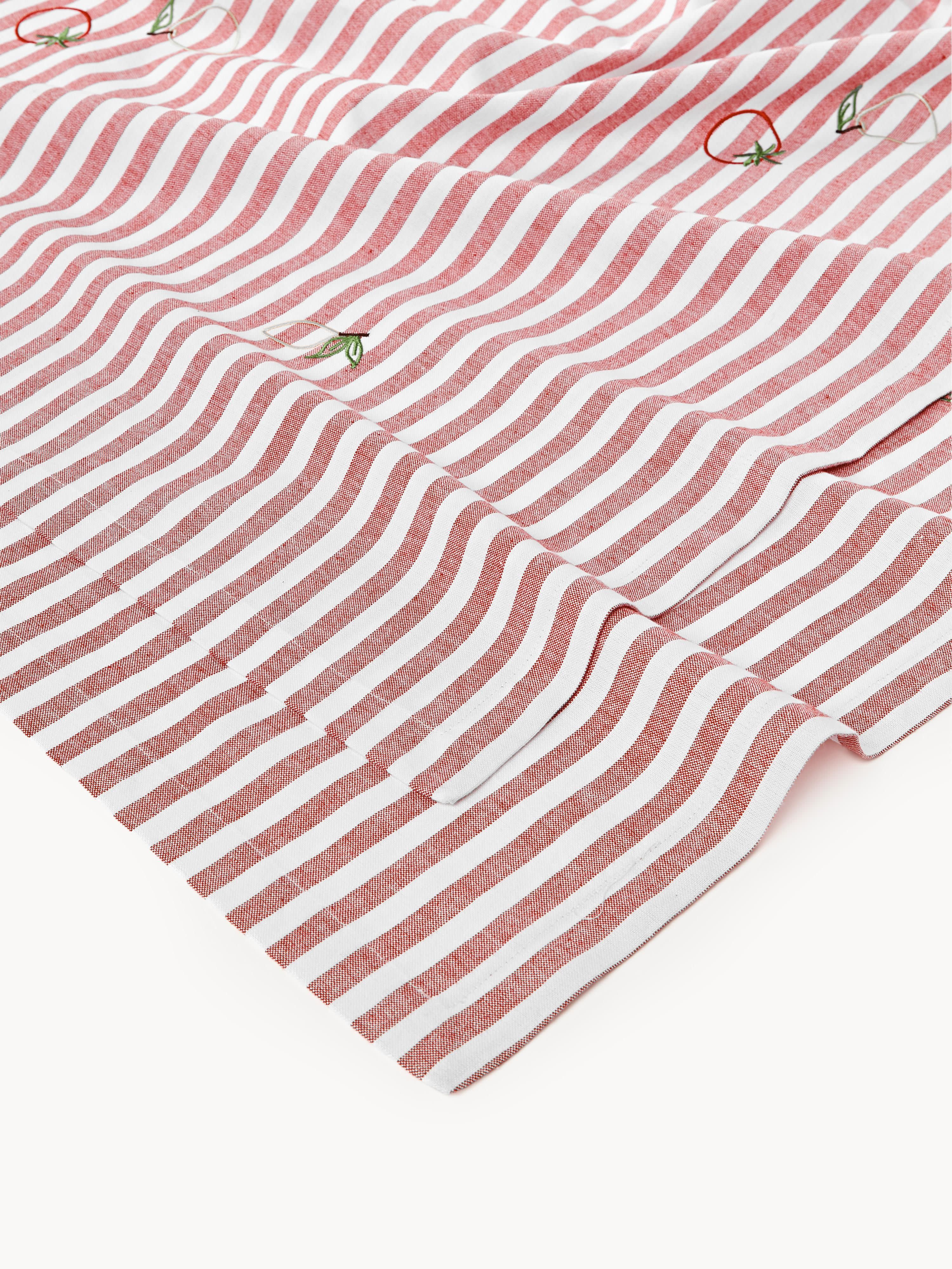 Gestreifte Tischdecke Melony mit gestickten Motiven