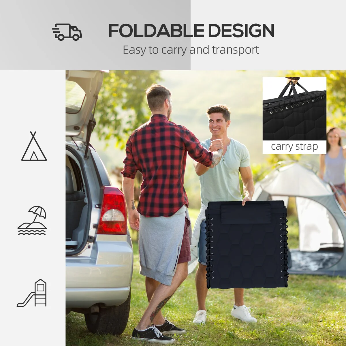 Folding Chaise Lounge Set with 5-level Reclining Back, Lounge Tanning Chair with Padded Seat, Side Pocket & Headrest