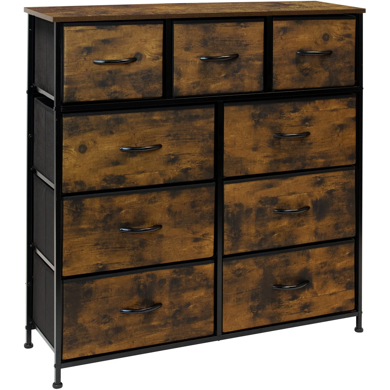 Dresser w/ 9 Drawers - Bedroom Chest Furniture Tower - Rustic Wood