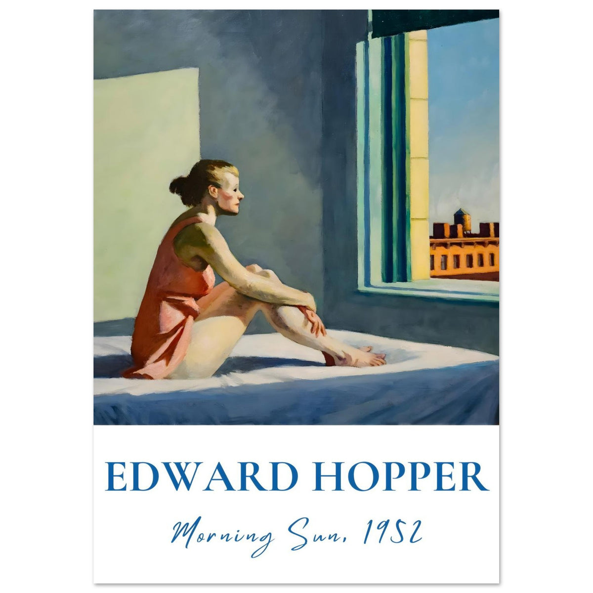 Artfulprints Poster Edward Hopper - Morning sun  - A4 21x29.7 cm - Blauw