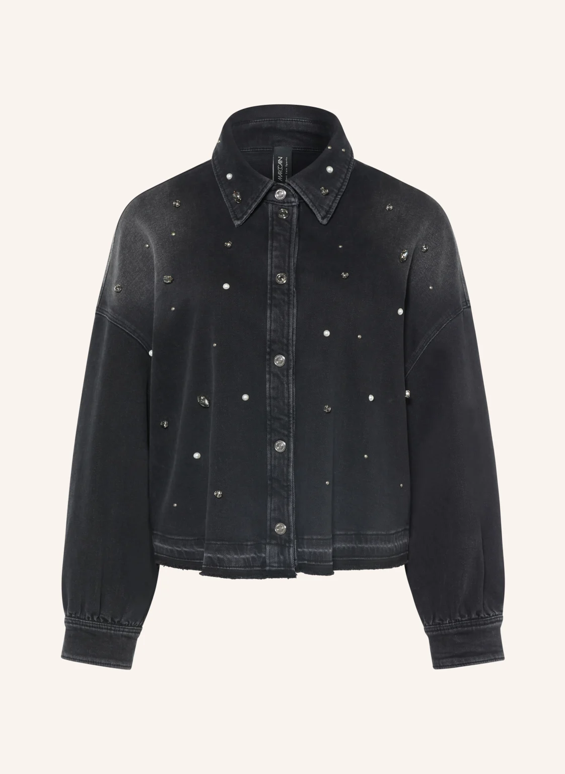 MARC CAIN Jeansbluse mit Schmucksteinen und Schmuckperlen