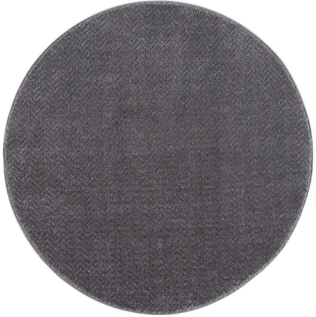 TARA - Tapis rond uni gris à relief chevron 120x120cm