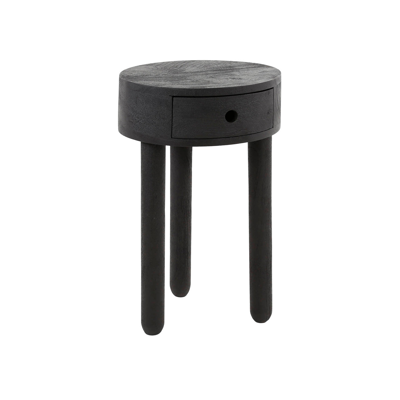 Giga Meubel Nachtkastje Round - Zwart Acaciahout - 35x35x55cm