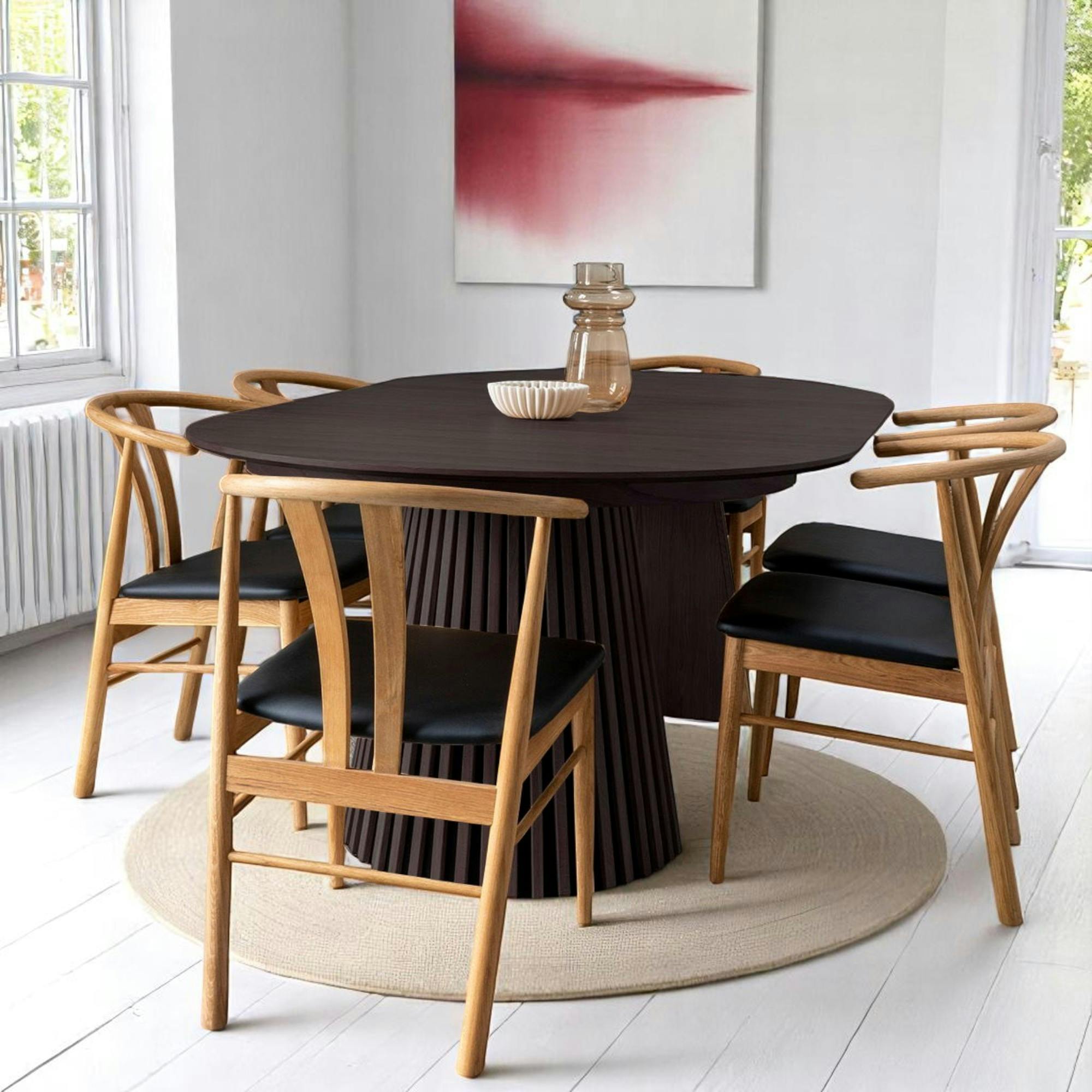 Table ronde extensible en chêne noir avec piètement baguette (3 rallonges incluses) ø120 cm /160 cm / 200 cm / 240 cm AMSTERDAM
