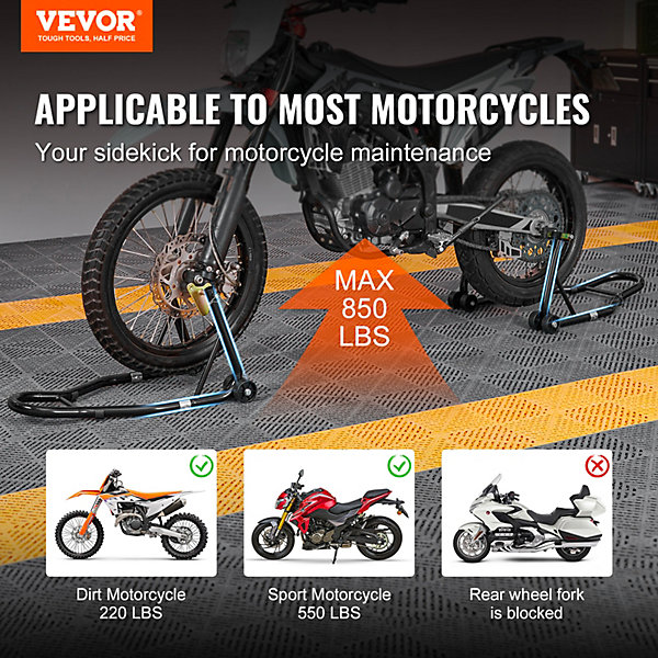 Béquille roue atelier charge 0.39T, bras réglable, tête fourche U L, pour réparation/moto, domicile.