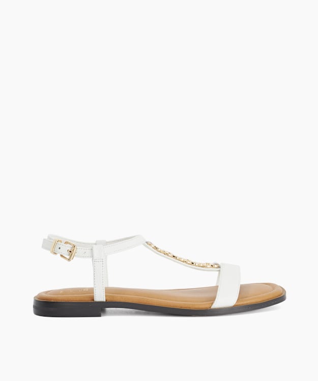 Lollipops White - Flat Embellished T Bar Sandals
