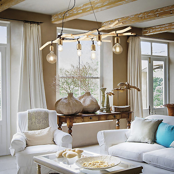 Ideal Lux Driftwood - Luminaire suspendu à 6 lampes en bois, E27