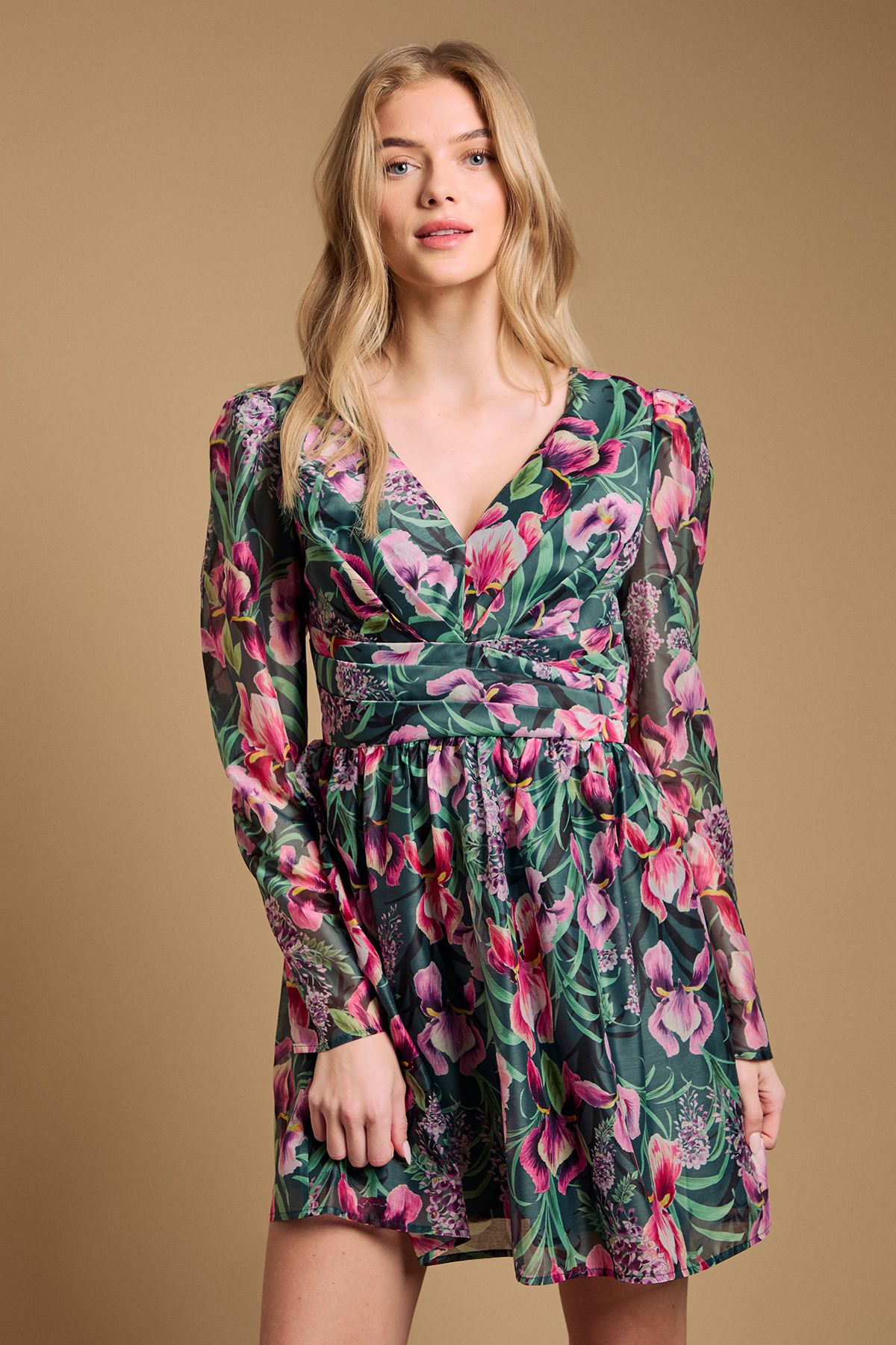Oasis Structured Fit and Flare Pleat Detail Mini Dress