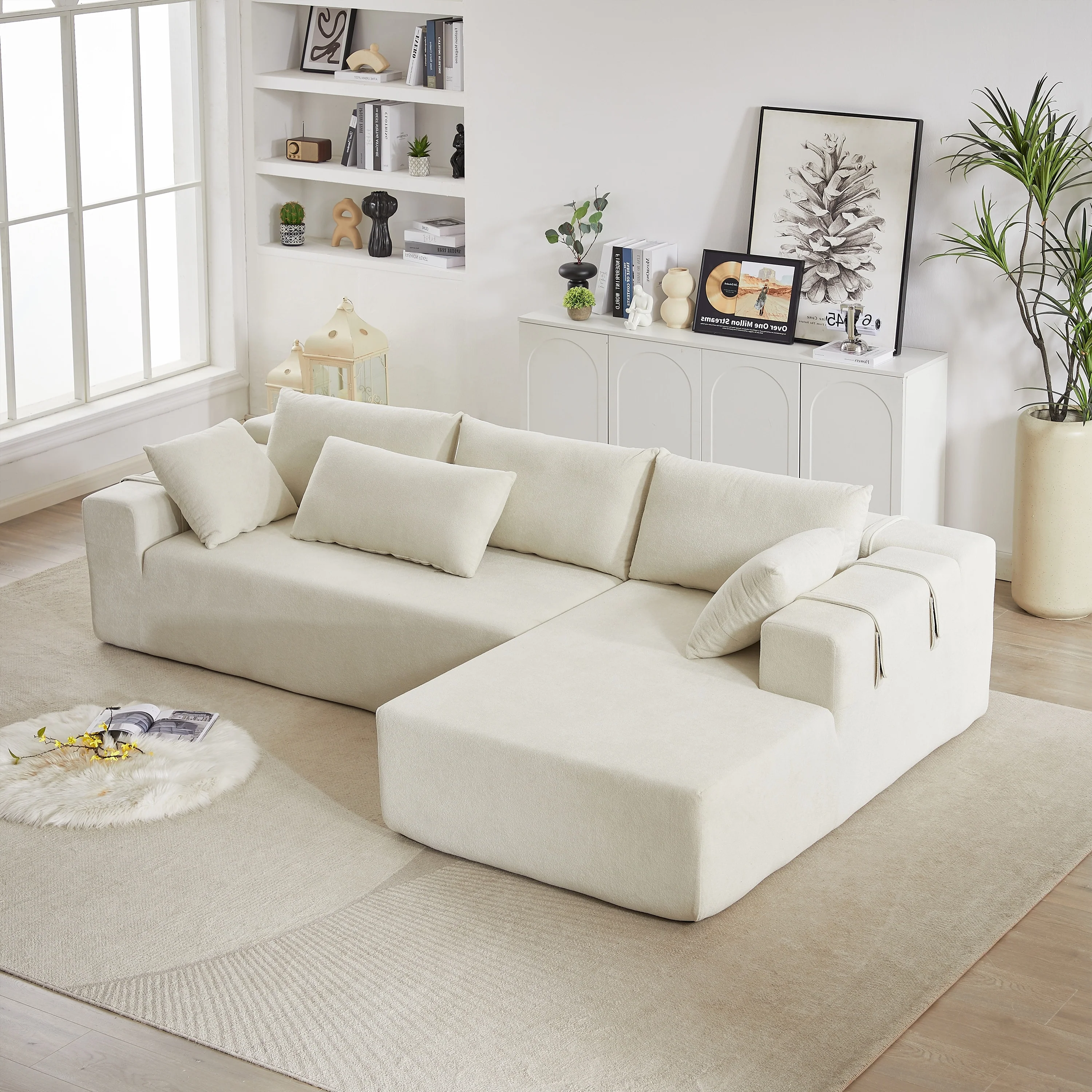108 Chenille L-Shaped Modular Sectional Sofa with 6 Pillows
