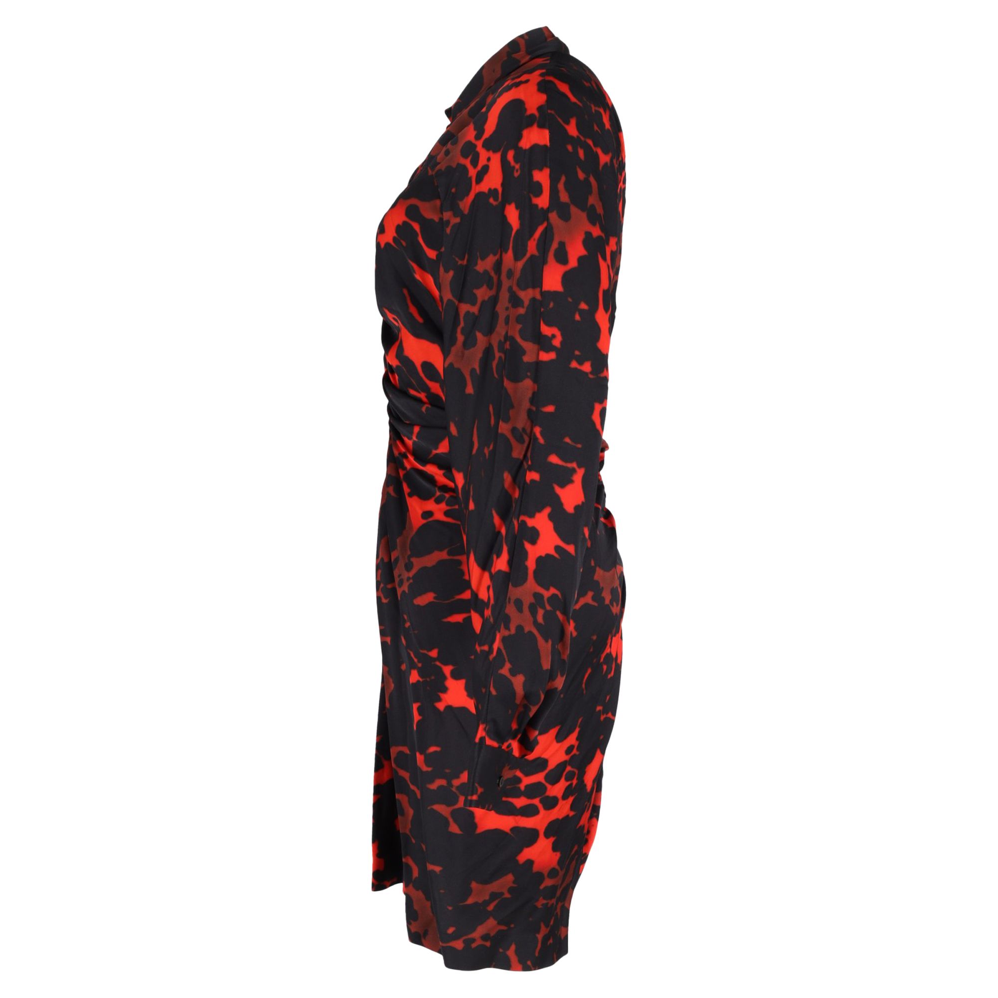 Dries Van Noten Preloved Printed Shirt Dress in Black and Red Satin