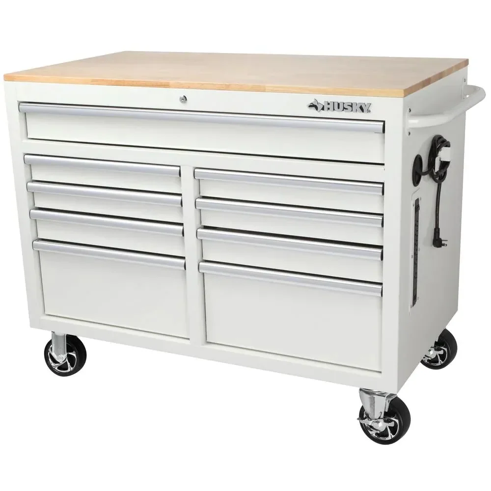 46-in W x 24.5-in D 9-Drawer Mobile Workbench with Hardwood Top and Power Station 锟斤拷 Gloss Black
