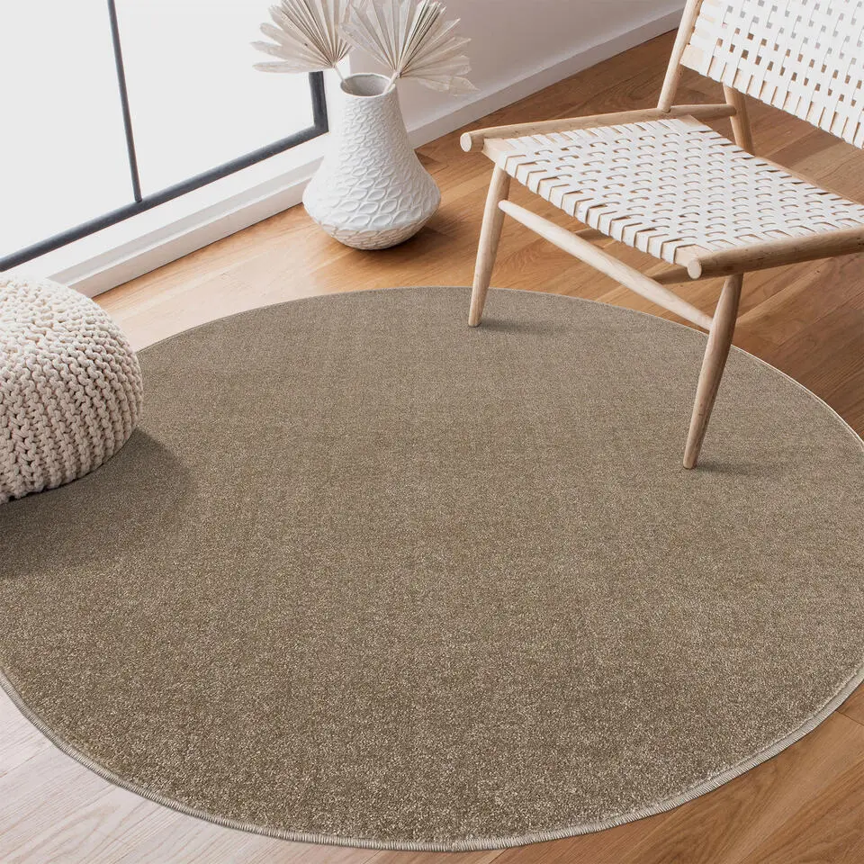 Uni Rond Effen Laagpolig Vloerkleed Modern Beige - 120 CM ROND