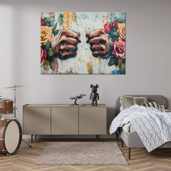 Feeby Obraz na płótnie, Graffiti Pięść Kwiaty Street Art 60x40