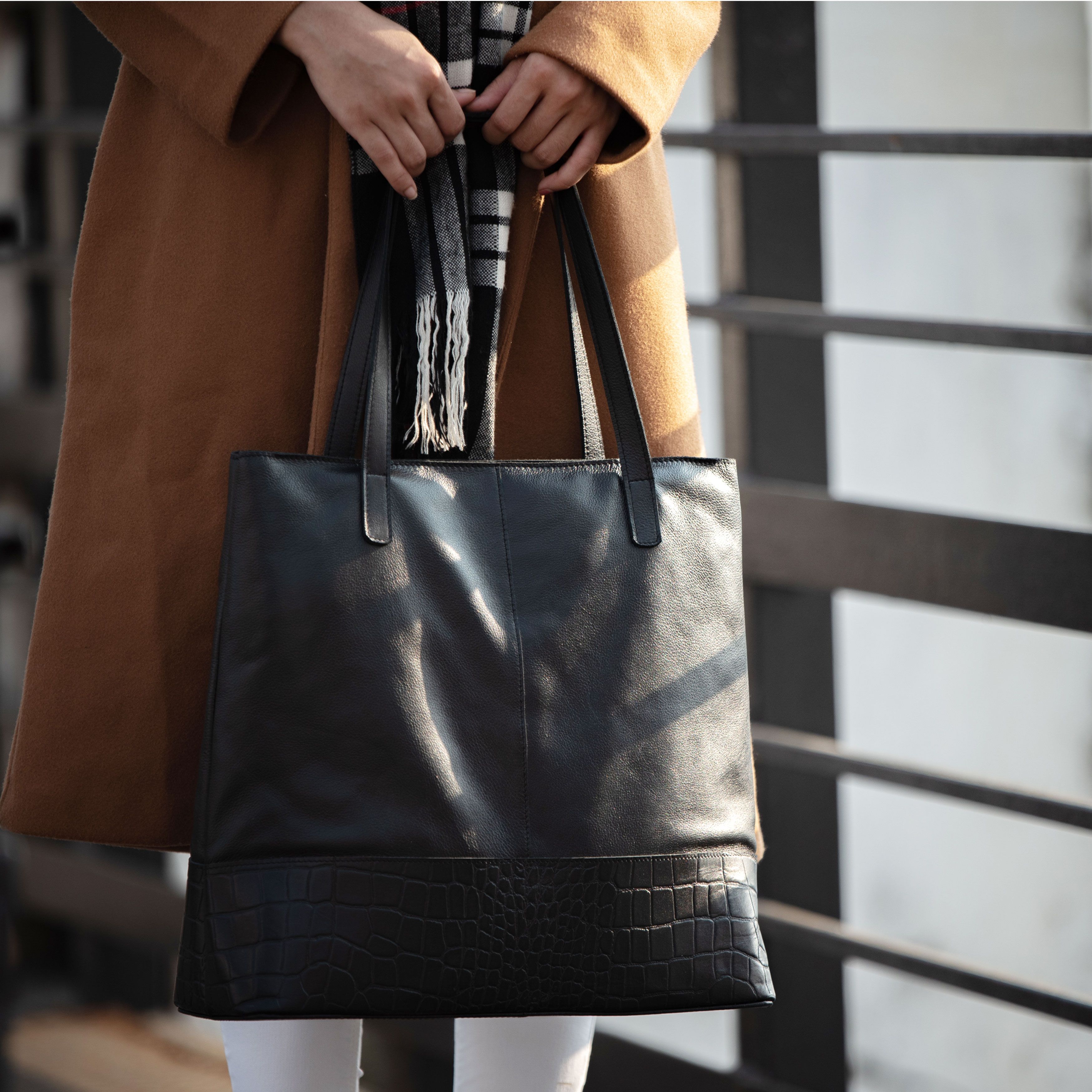 Assots London SIENNA' Embossed Croc   Pebble Grain Unlined Leather Tote Bag