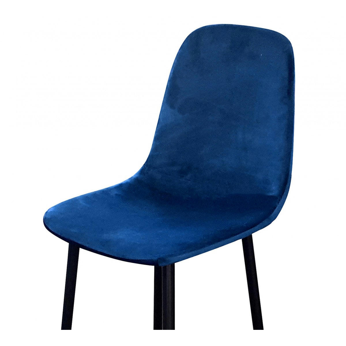 VELOURS - Tabouret de bar métal noir et assise velours bleu 42x47x108cm