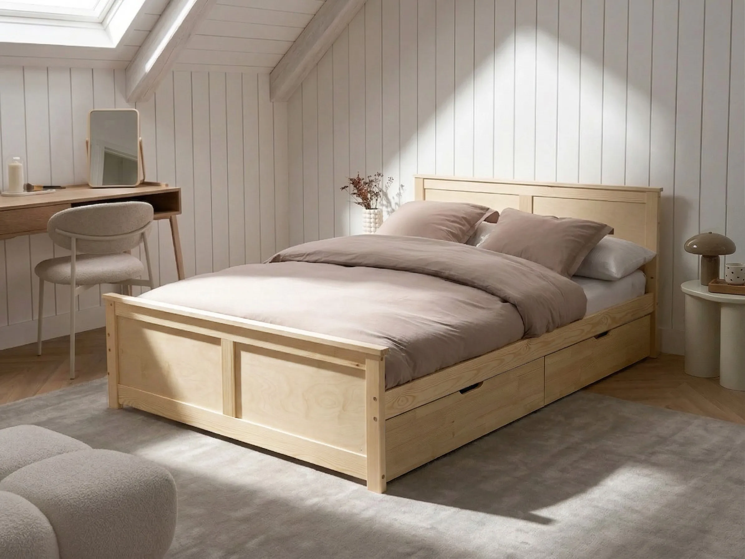 Bed with 4 Drawers Pine Wood DAUPHIN 140 x 200 cm (EU Double) Light Brown