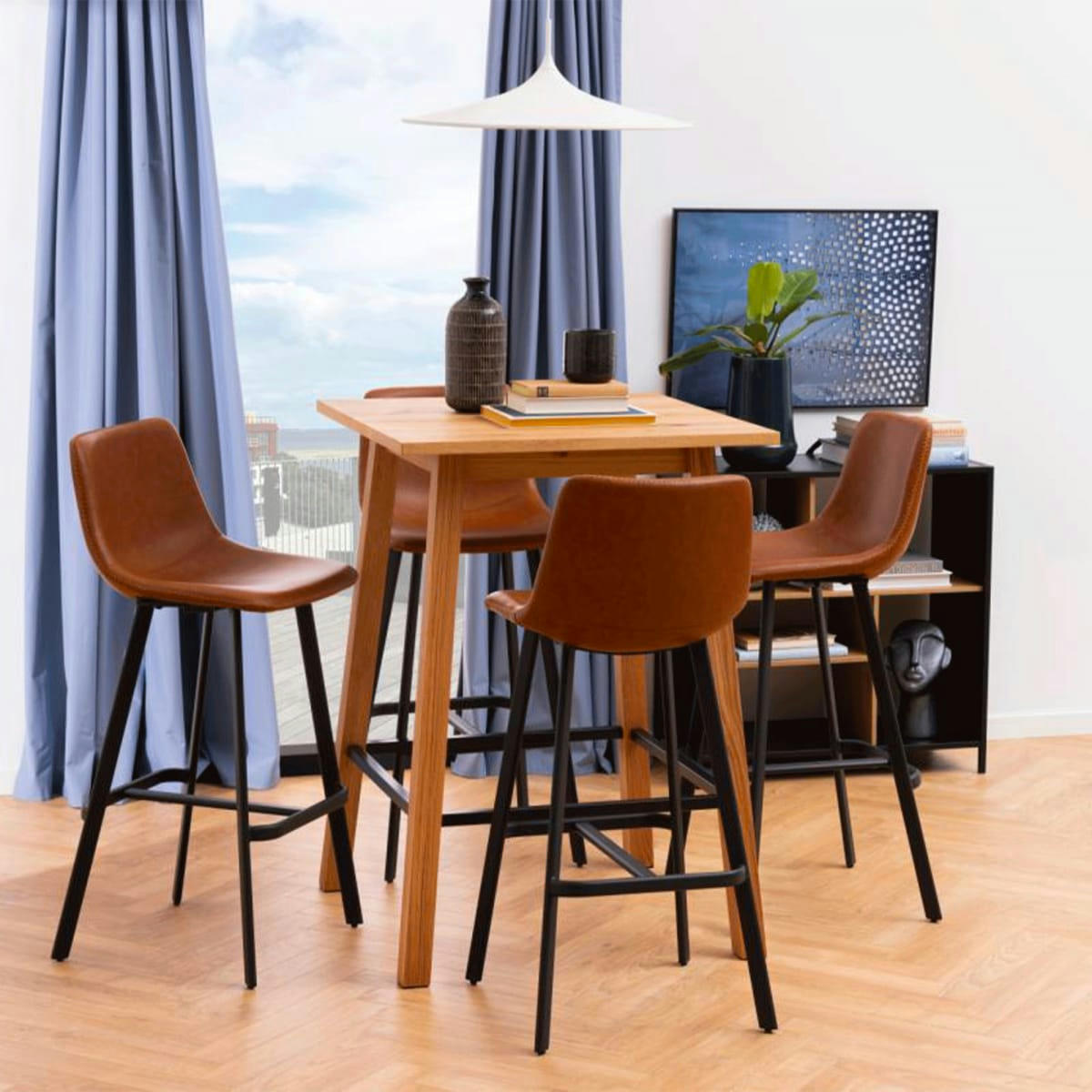 ARIGO - Lot de 2 tabourets de bar en simili marron pieds noir