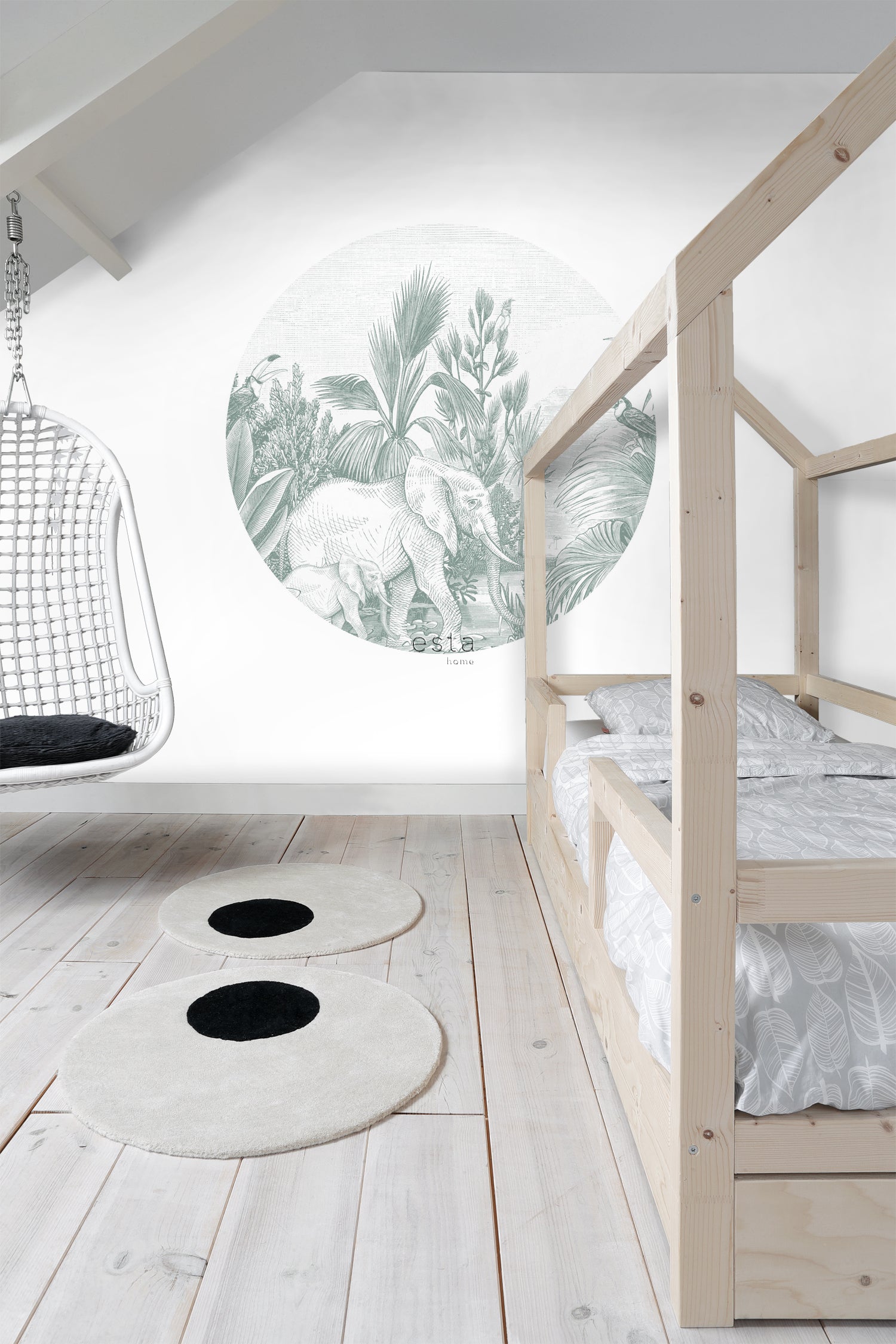 ESTAhome zelfklevende behangcirkel jungle-motief groen - Ø 140 cm - 159087