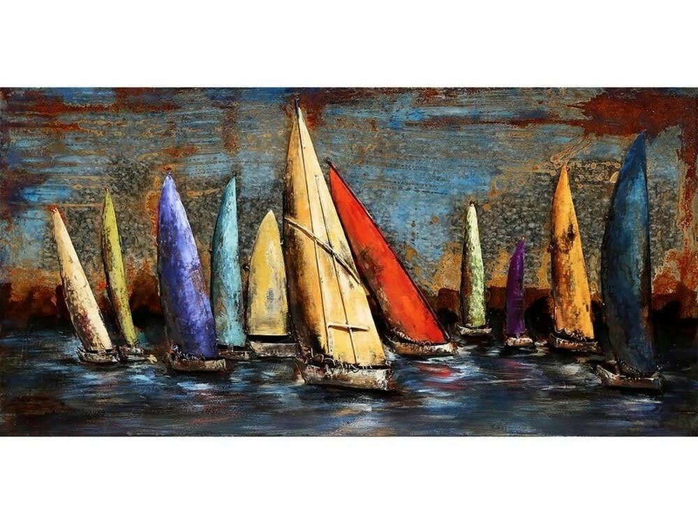 MÉTAL BRASS - Tableau relief en métal régate 150x60