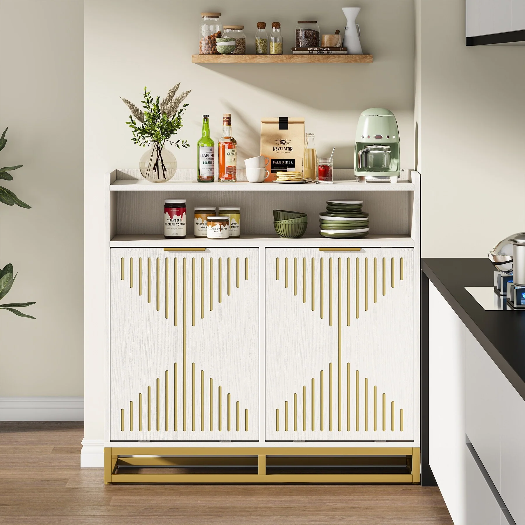 Side Storage Cabinet, Sideboard Buffet Cabinet, Trash Cabinet for 10 Gallon Bin