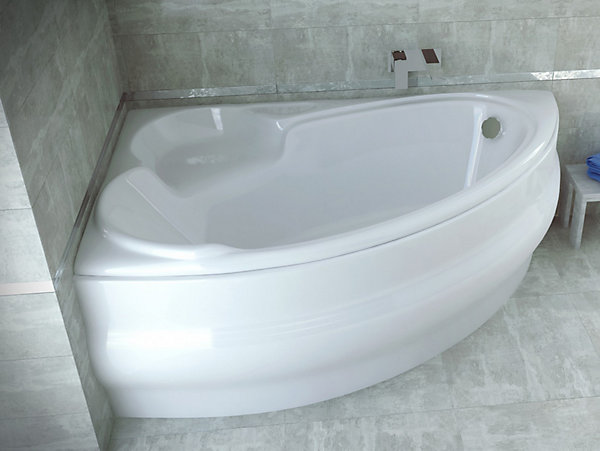 Baignoire asymétrique 170 x 110 Gauche FINEZJA acrylique blanc   Habillage en polystyrène   Pieds   Vidage à chromé