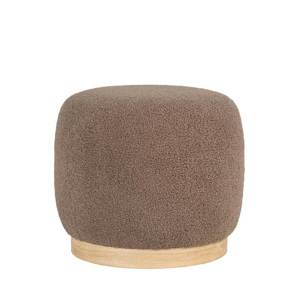 BELFORT - Pouf rond en tissu bouclette D44,5cm marron