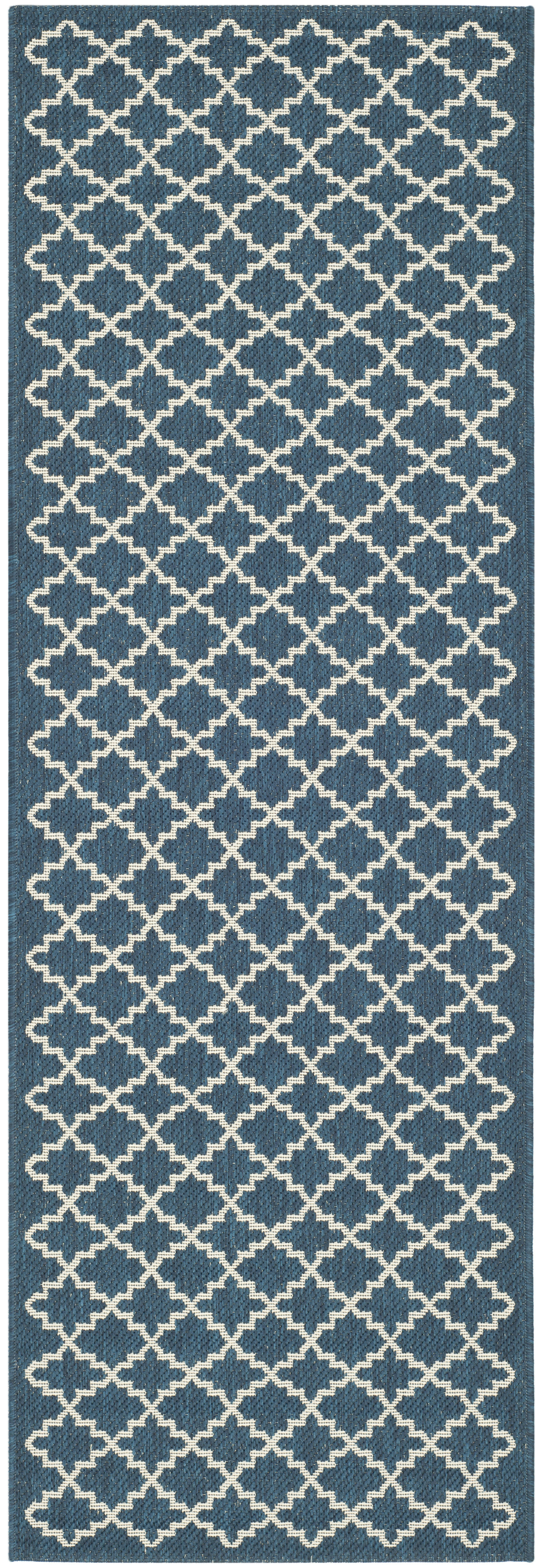 COURTYARD - Tapis interieur & exterieur en bleu marine & beige, 69 x 244 cm