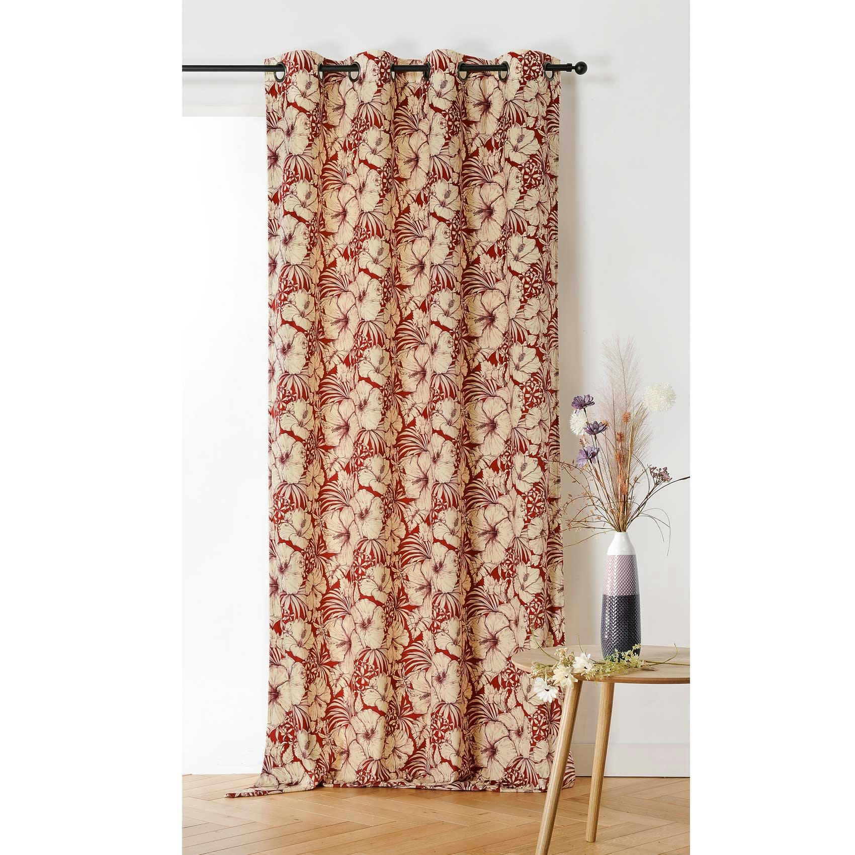 - Rideau à motif floral polyester rouge 145x240 cm