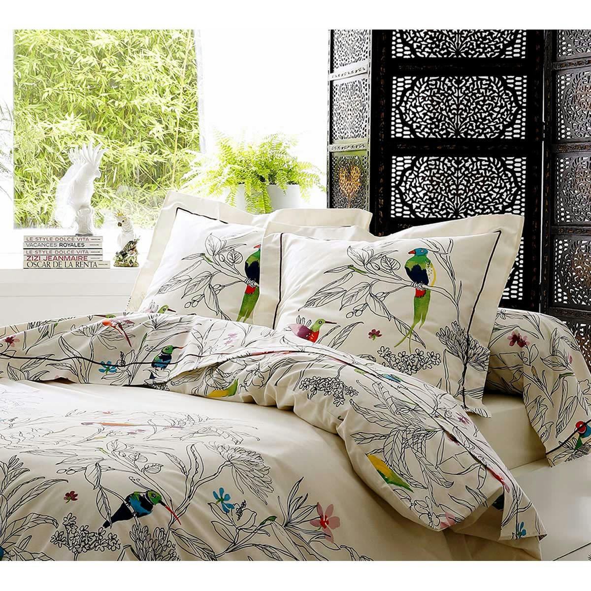 AMAZONIA - Taie d'oreiller faune et flore coton ecru 50x70 cm