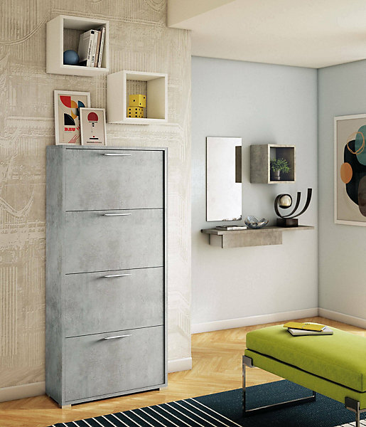 Etagere à chaussures rose, Meuble d'entrée polyvalent avec 4 portes pliantes, 67x28h147 cm, Ciment