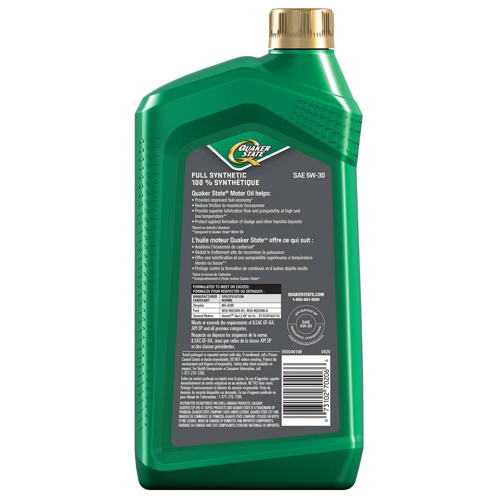 Quaker State Full Synthetic 5W30 Engine/Motor Oil, 946-mL