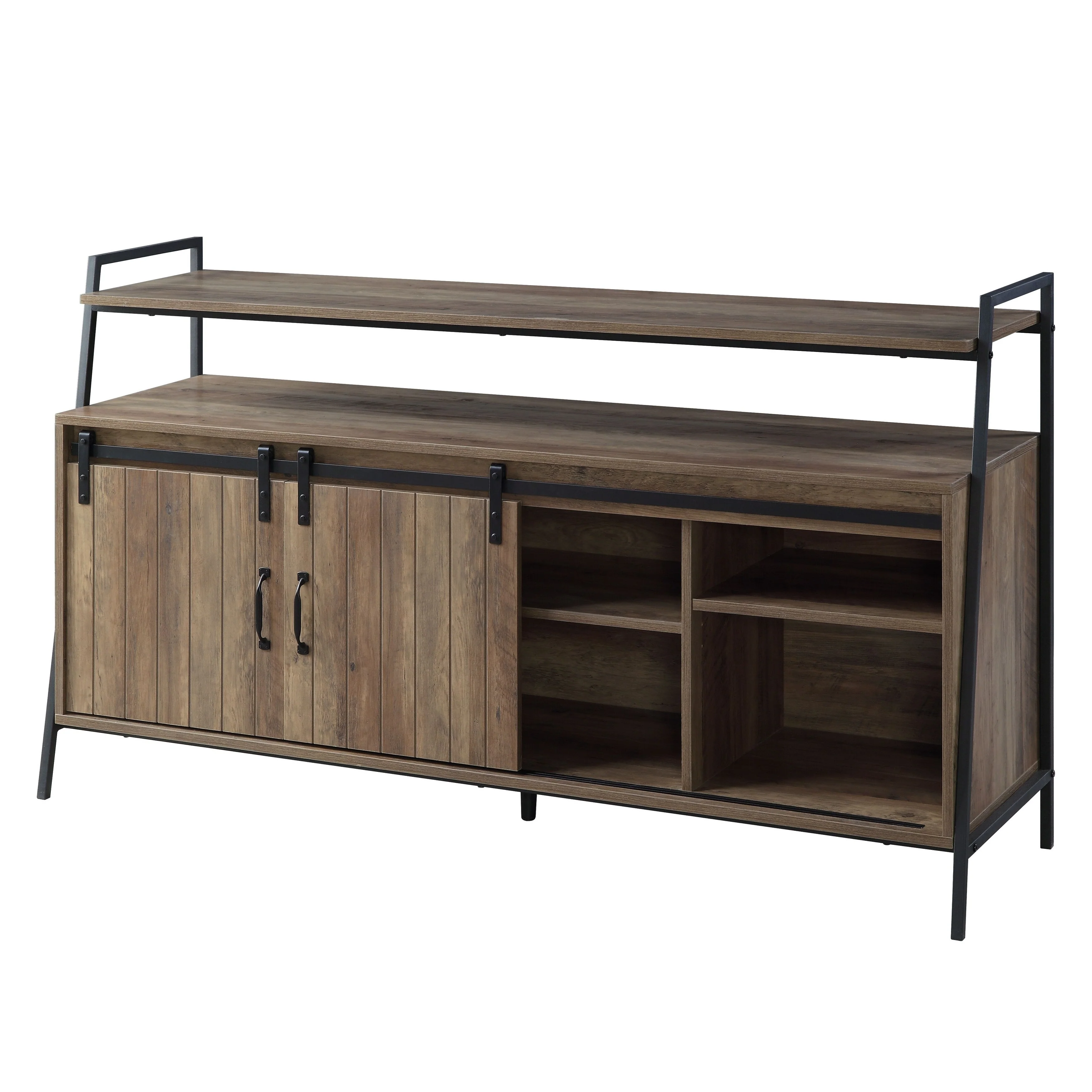 Oak Industrial Style 60 TV Stand with Storage Shelf and Sliding Door for Living Room