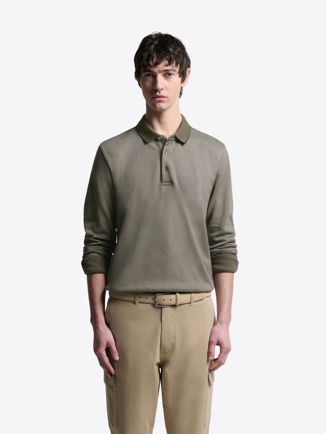 Polo manches longues en coton chiné