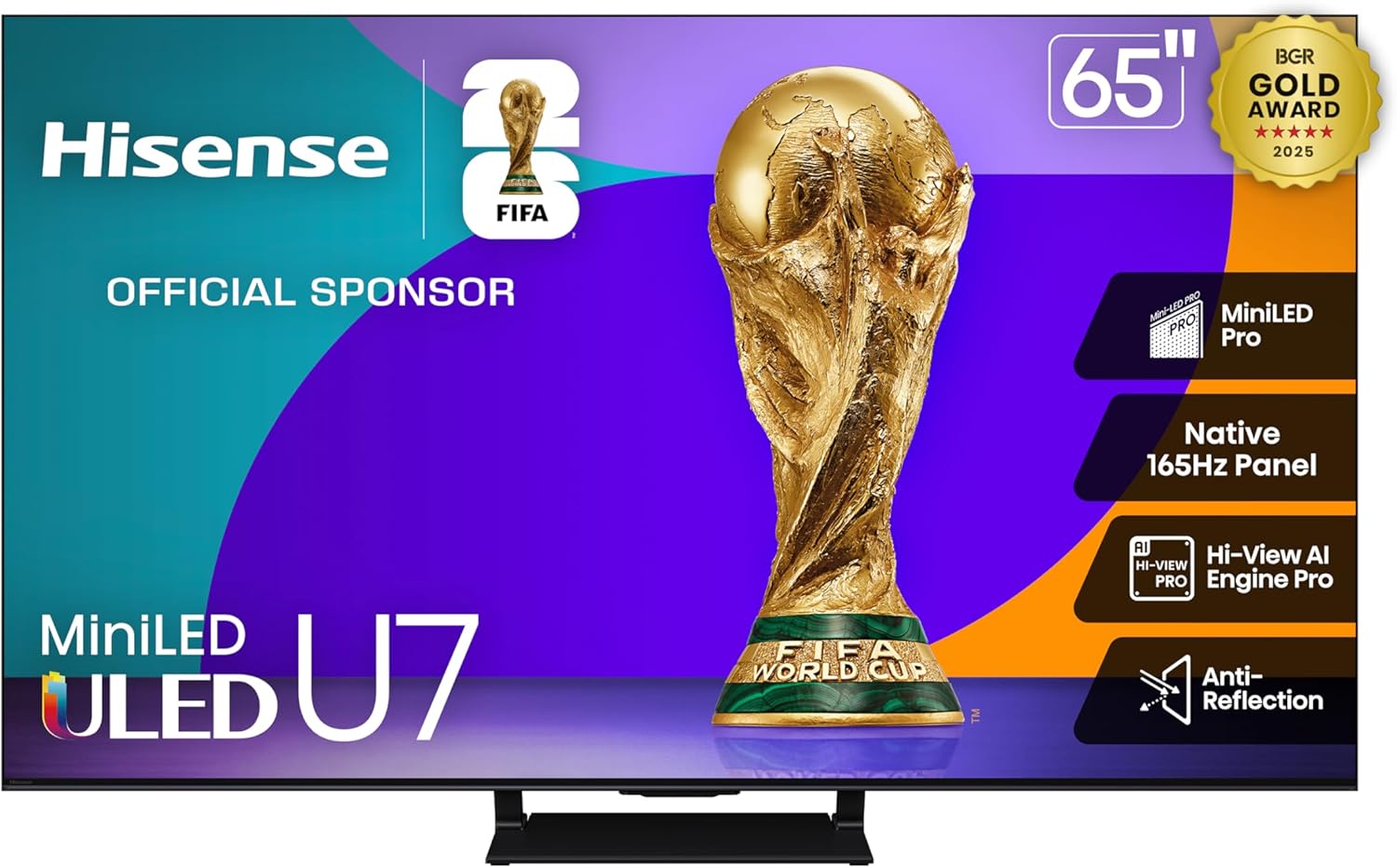 Hisense 65 U7 Mini-LED ULED 4K UHD Best Premium Gaming Google Smart TV (65U75QG  2025 Model) - QLED  Native 165Hz  VRR 288  Up to 3000 Nits  HDR10+  Dolby Vision IQ · Atmos  IMAX Enhanced  2.1.2 Ch