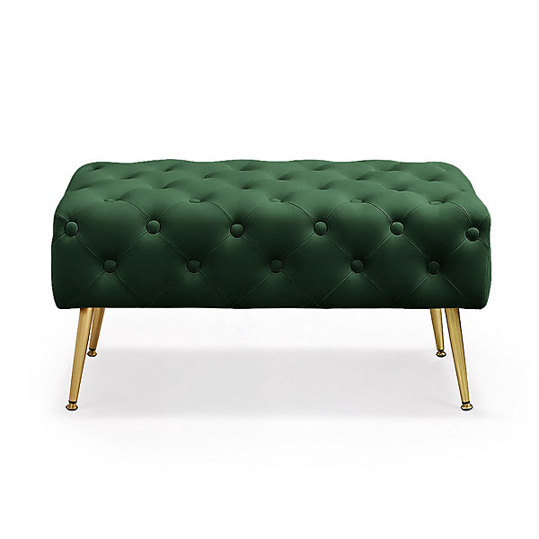 Bout de lit en velours capitonné 80 cm MADRID Vert Bouteille