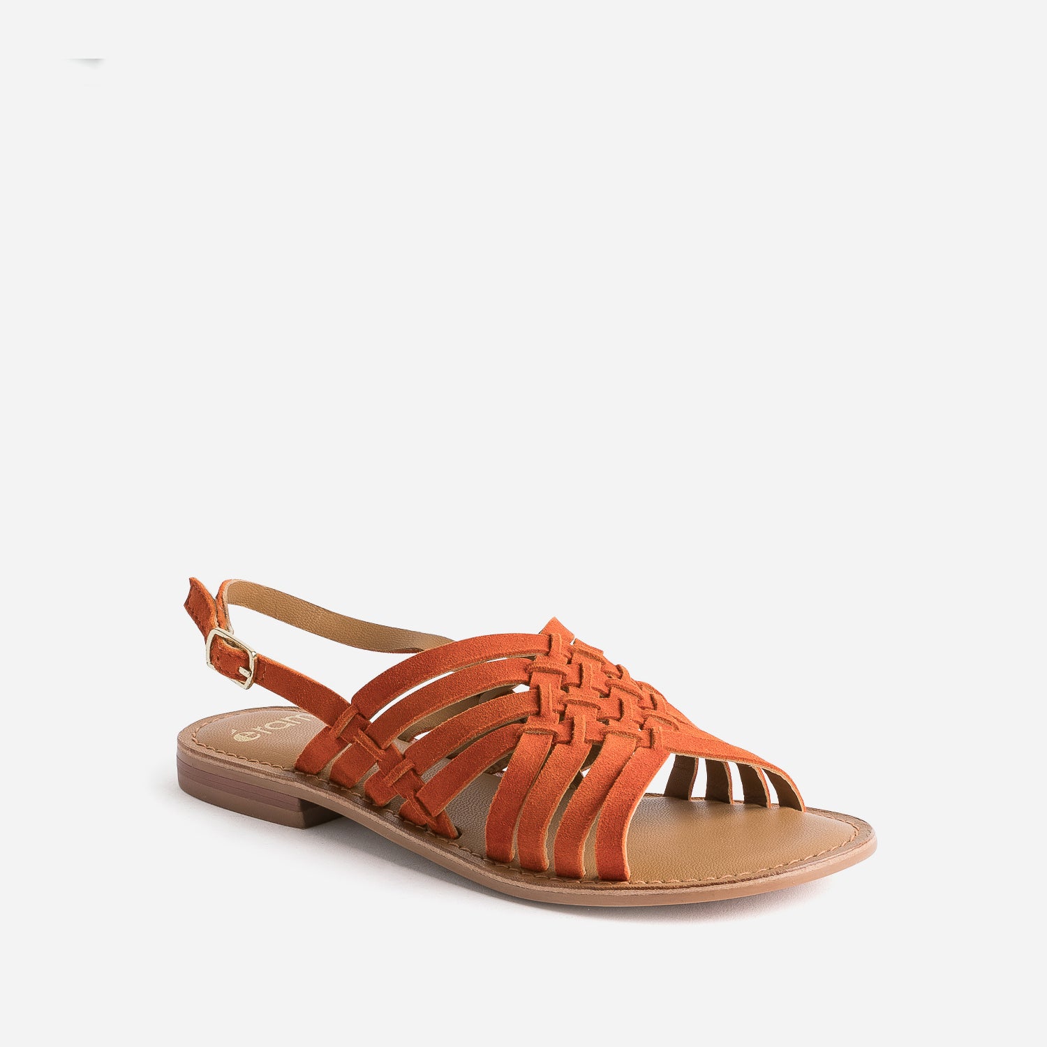 Sandale orange en cuir velours tressé