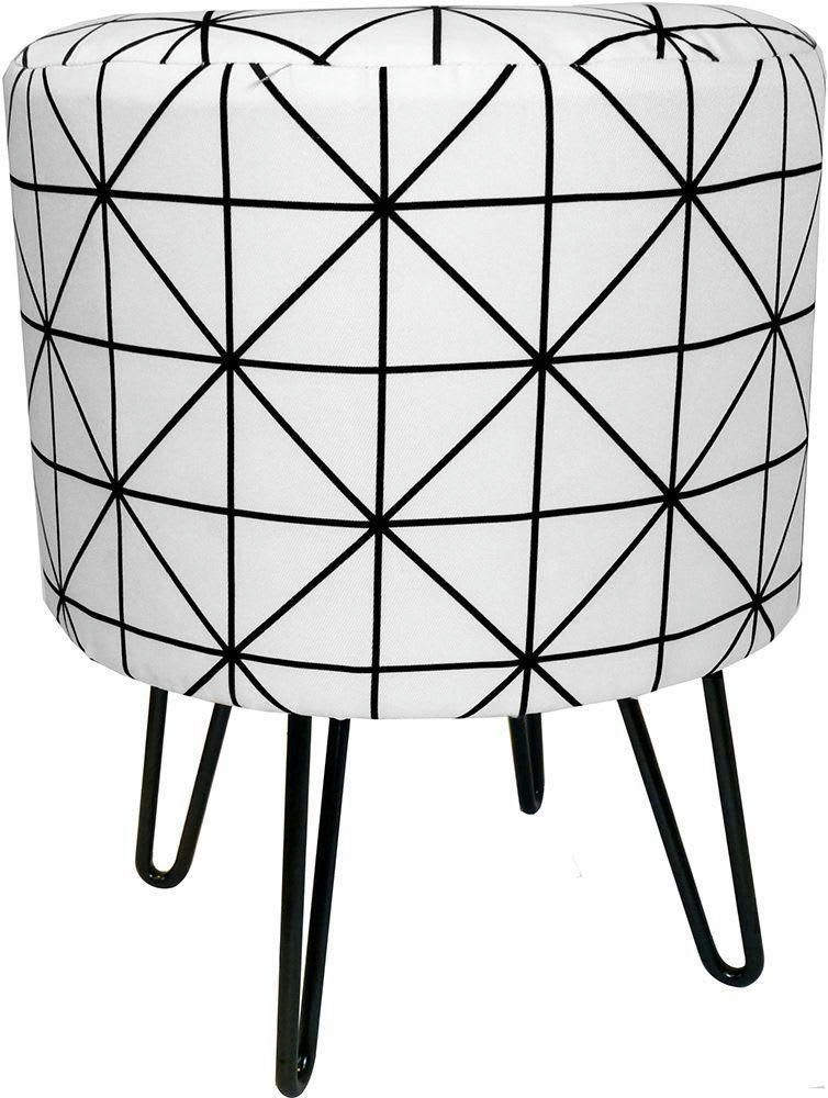 - Pouf rond pieds fils et motifs géométriques