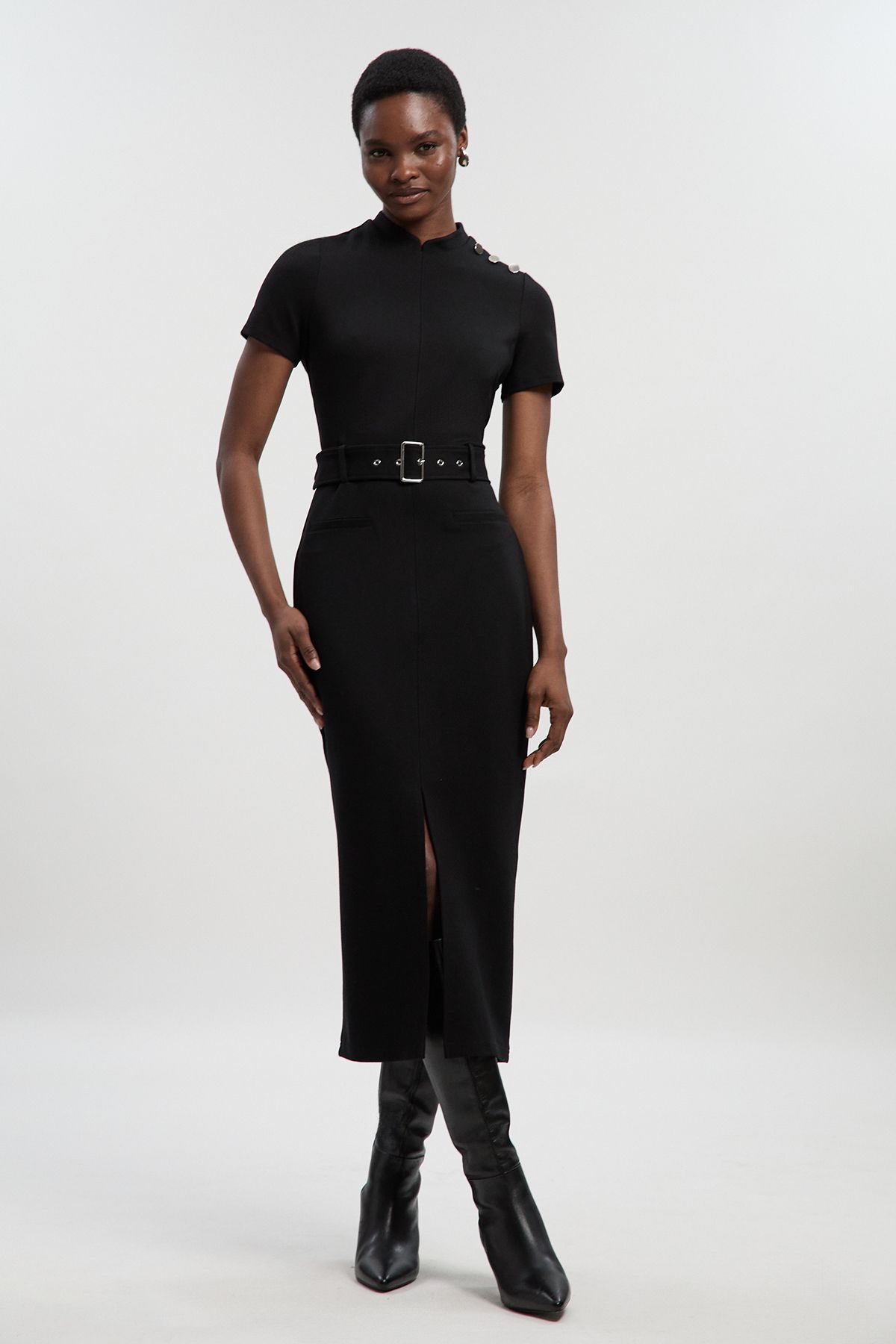 KarenMillen Belted Ponte Midi Dress