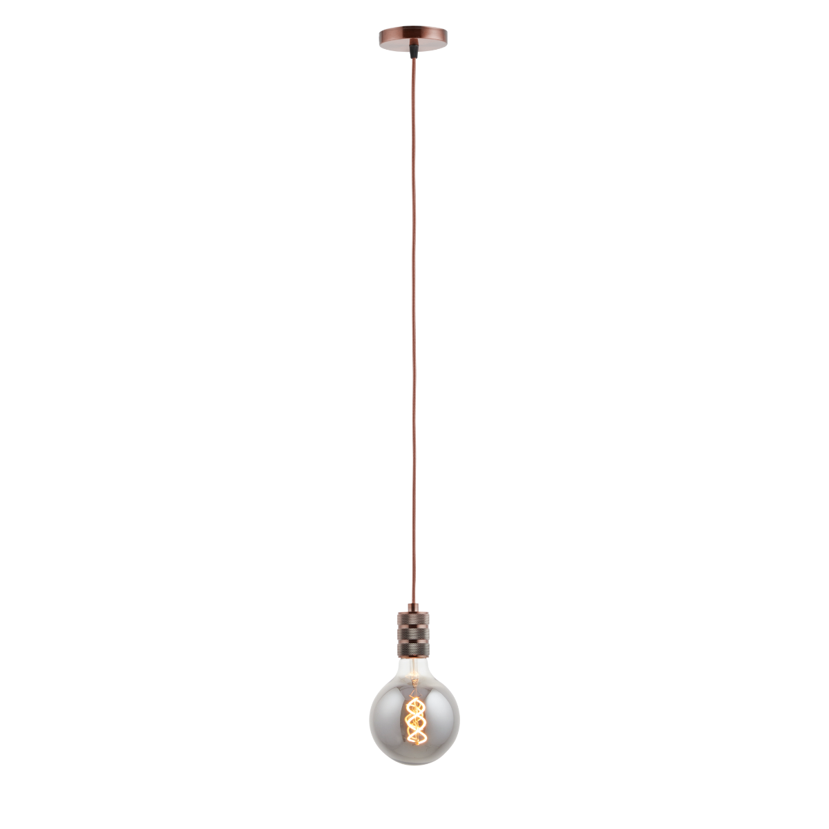 Lighto | Pendel Koper | Inclusief Lichtbron Rookglas | Retro | 1.5m Snoer | Met Plafondkap
