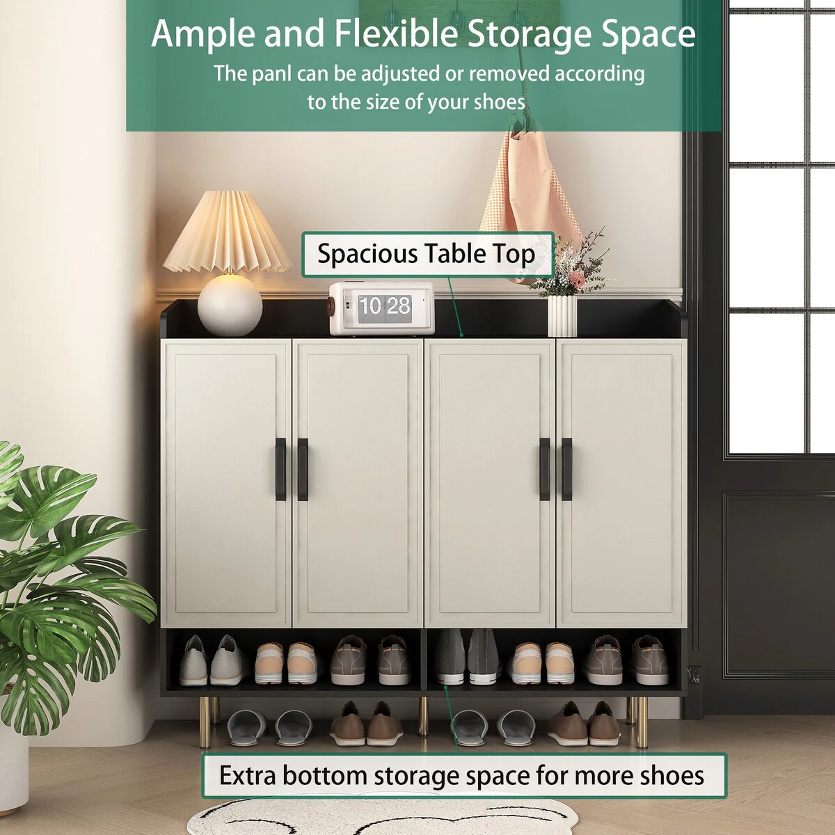 Shoe Cabinet with 4 Doors Large Shoe Storage Organizer Cabinet with Adjustable Shelves Slim Black Shoe Rack Cabinet for Closet