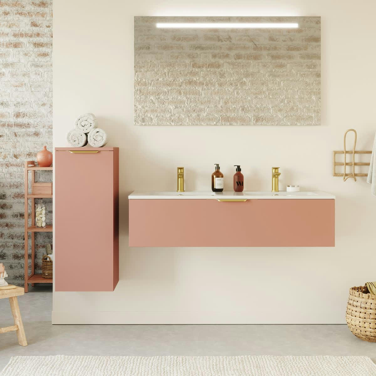 VENICE - Meuble salle de bain double vasque 120cm 1 tiroir Abricot