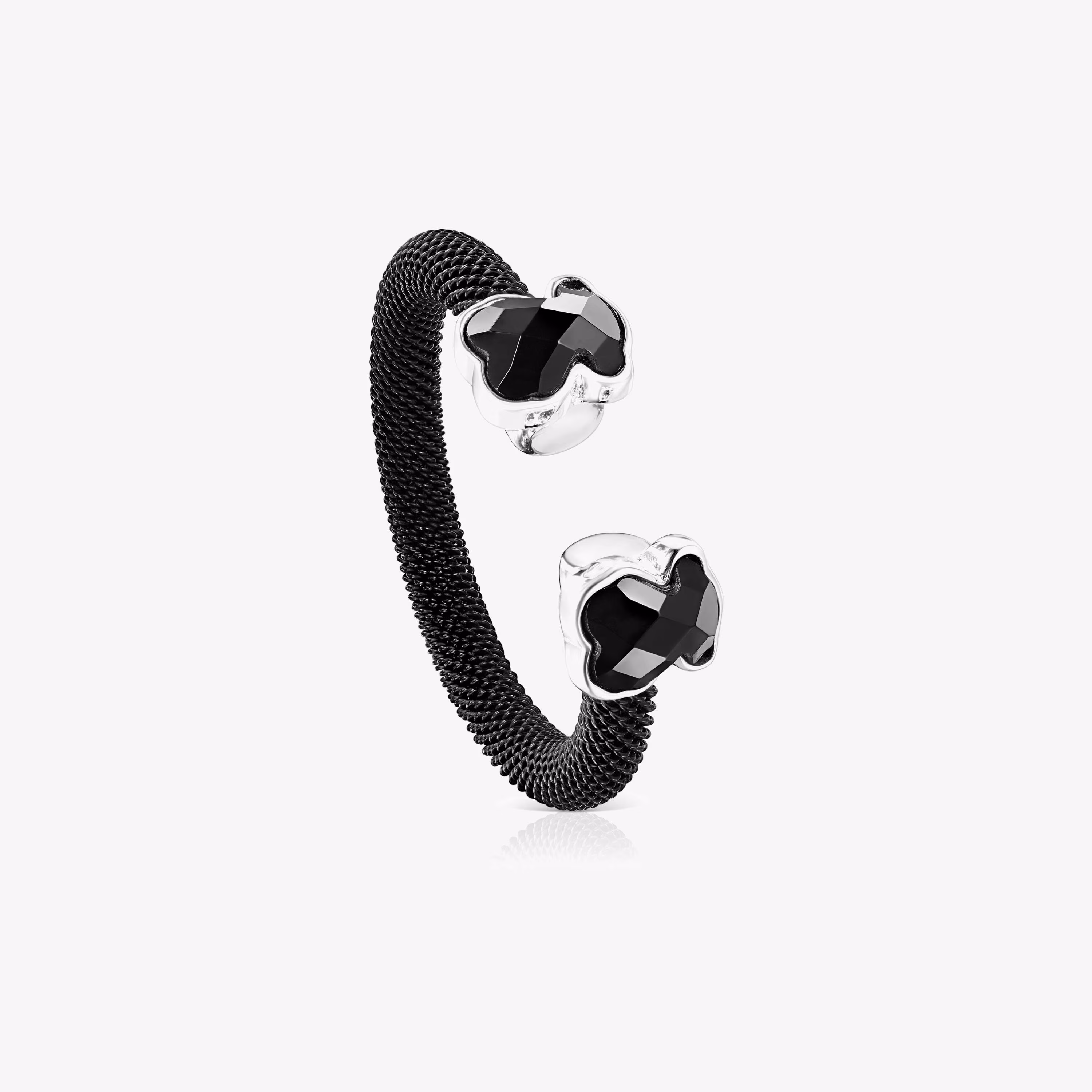 Anillo abierto de acero IP negro y ónix Mesh Color