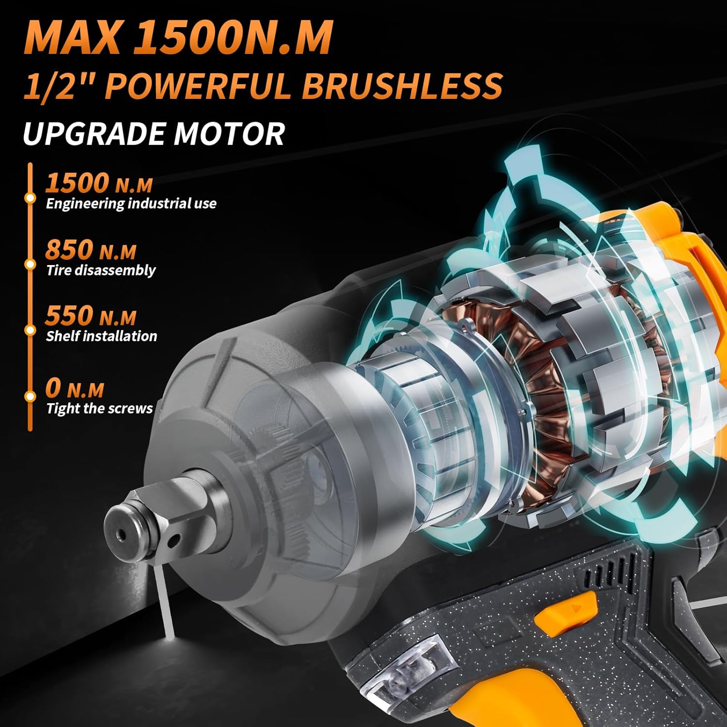 JEXUGK 1500Nm Impact Wrench, 1/2 1107ft-lbs Cordless Impact Gun with 2 x 4.0Ah Battery, 21V High Torque Power Impact Driver with 6 Sockets,Pistola Llave De Impacto for Truck RV Car Heavy Construction