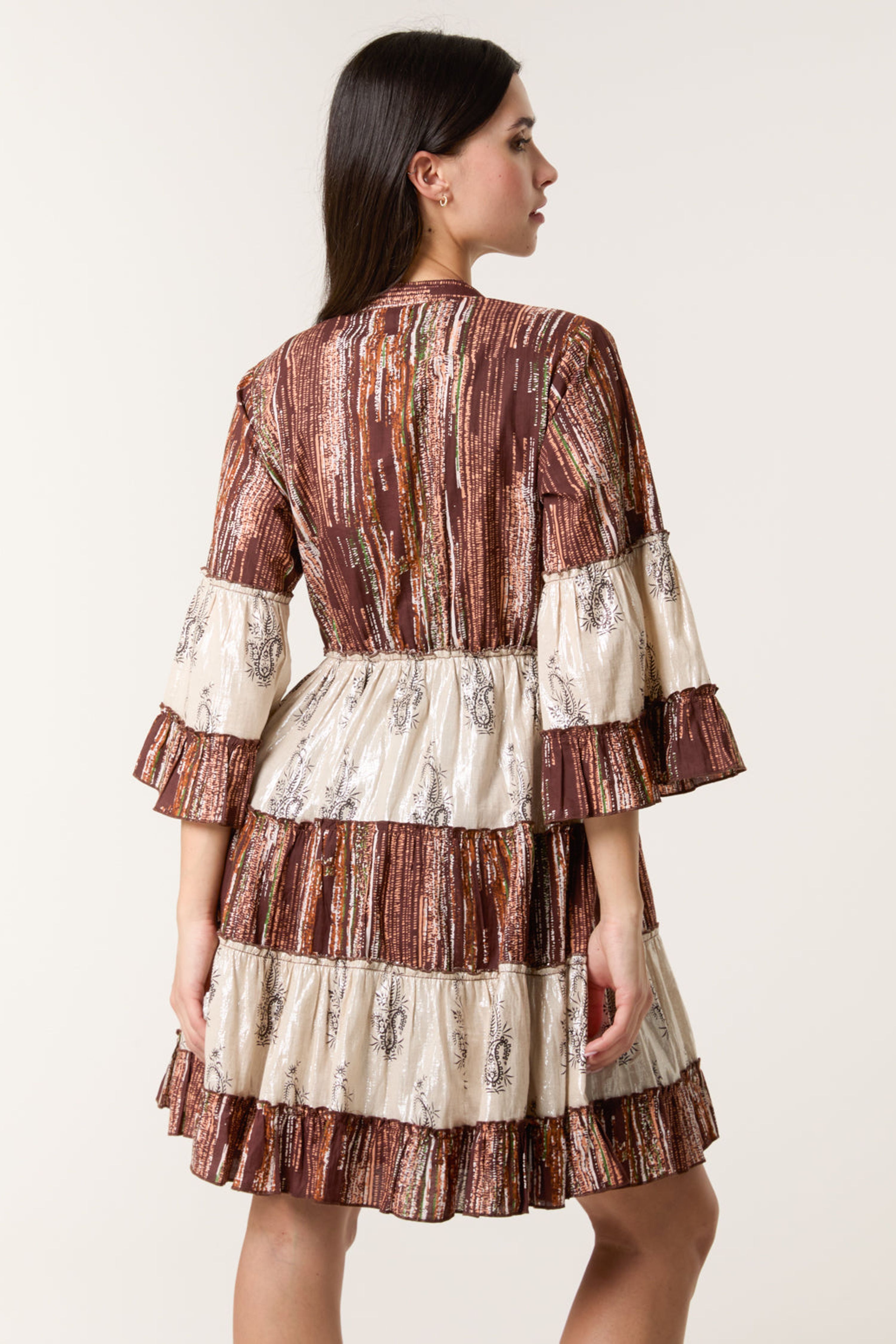Blue Vanilla Brown Beaded Smock Mini Dress