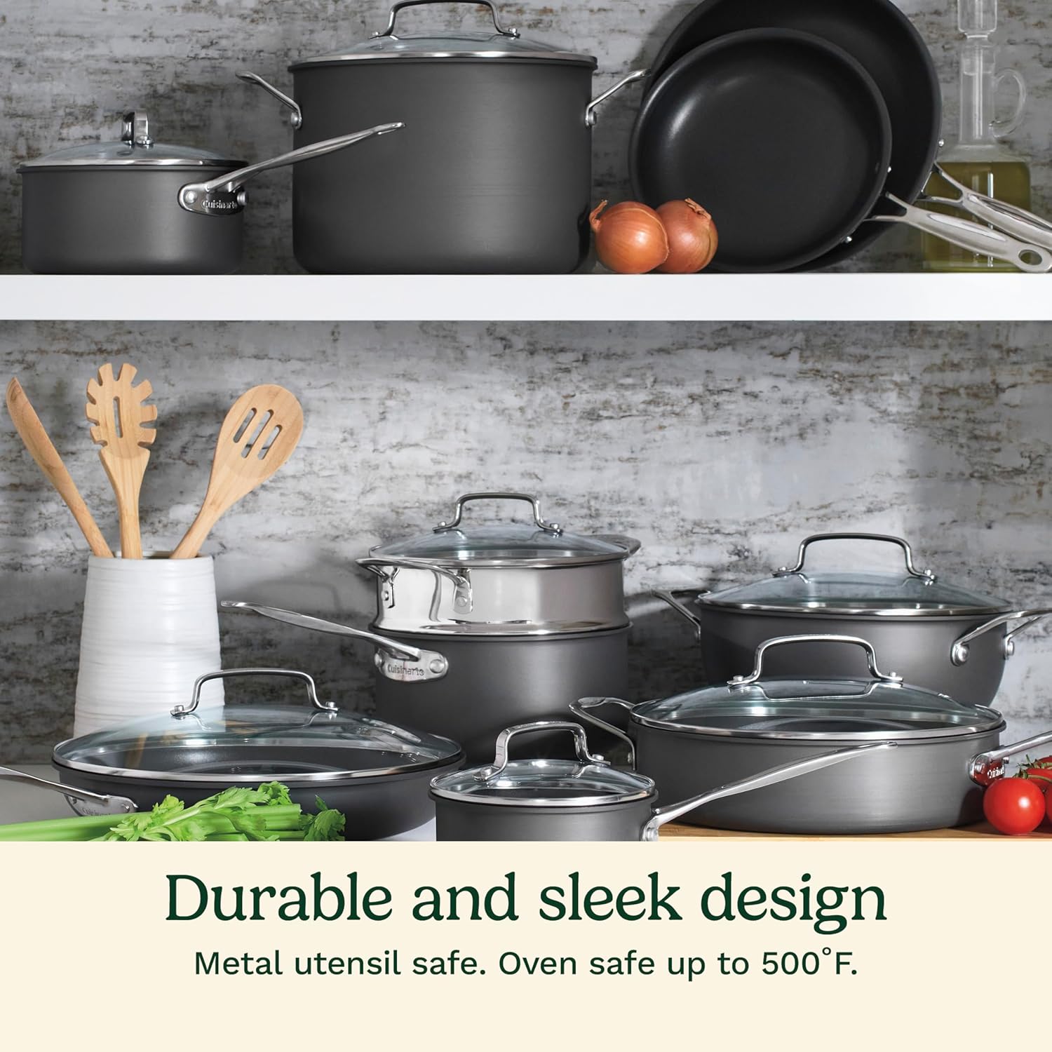 Cuisinart 17-Piece Pots and Pans Set, Non Stick Hard Anodized Cookware Set, Compatible with Electric, Gas Cooktops, Dishwasher Safe, Oven Safe Pot Set, Cool Grip Handles, Aluminum Core for Even Heat