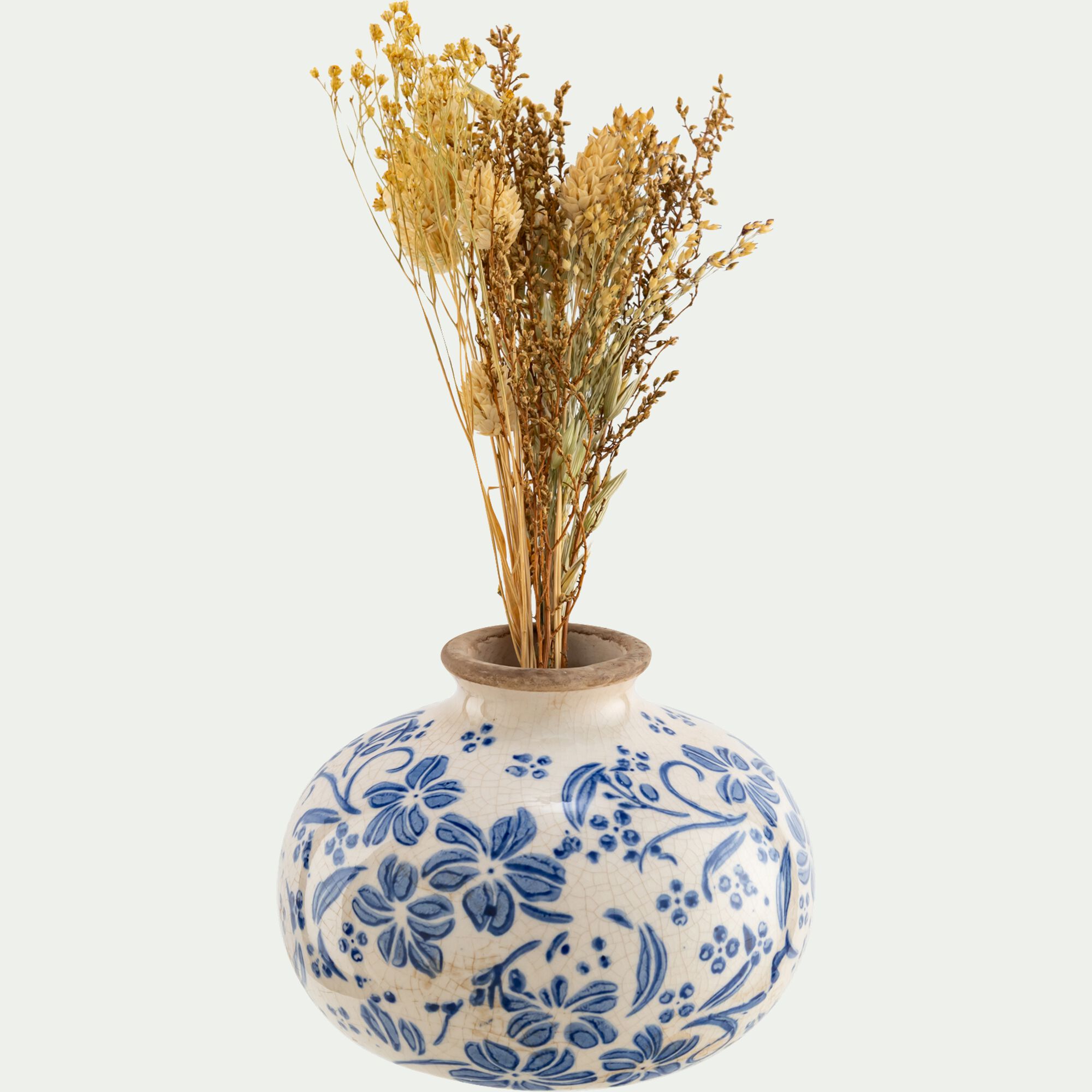 CERASUS - Vase boule à motif fleuri en céramique H10cm - bleu