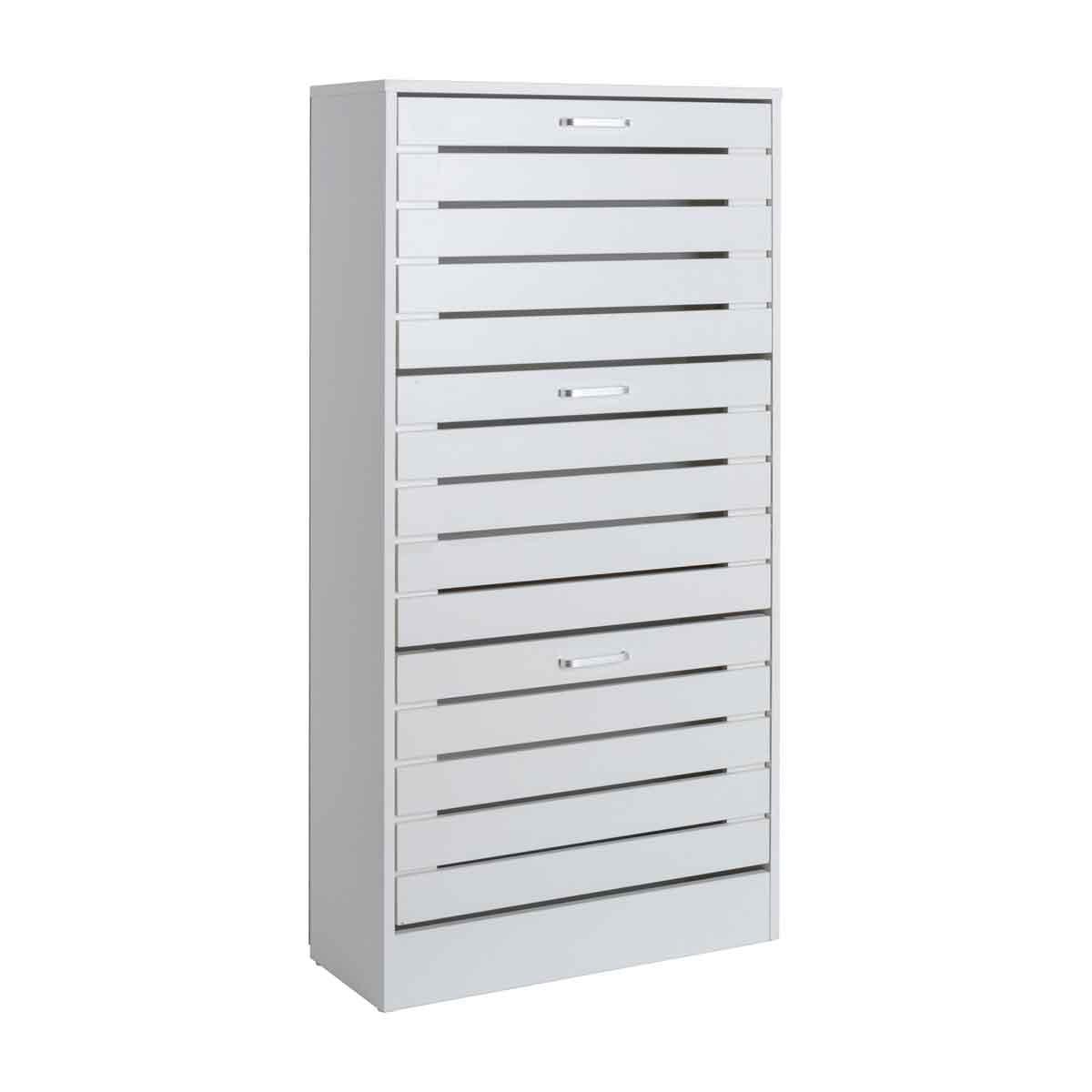 Sapateira Branco Ripado Com 3 Gavetas