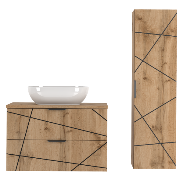 Zestaw Łazienkowy 80cm Szafka z Blatem Umywalka Słupek Dąb Wotan Wood